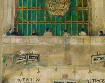 Grand Central Station (Window)   -  Art Print  from Original Watercolors - Page Size: 8.5 x 11 or 12 x 18