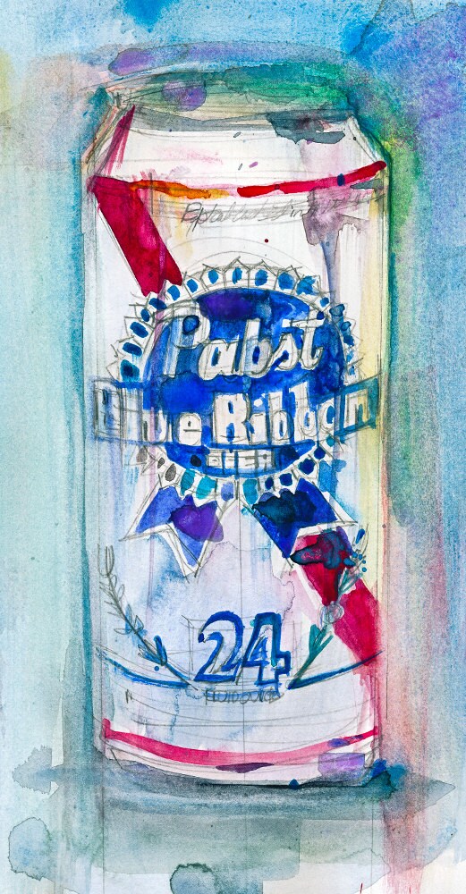Pabst Blue Ribbon Beer Can Print From Original Watercolor - Etsy