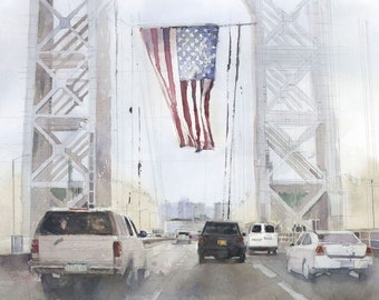 George Washington Bridge - USA Flag - Urban scale art