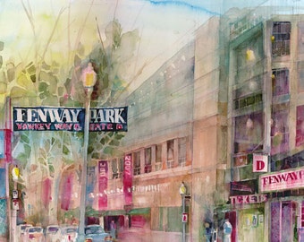 Art Print - Fenway Park - Red Sox  - Quaility Print from Original Watercolor - Great for Man Cave