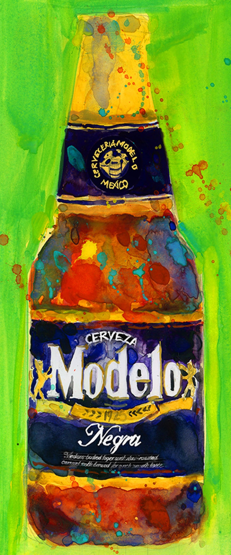 2017_ Modelo Negro Beer Print Print from Original Watercolor Giclee or Archival Print College Dorm image 1