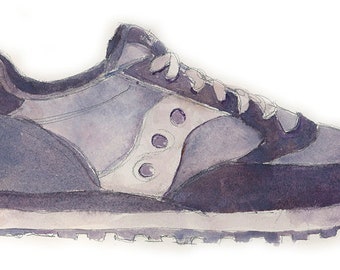 Watercolor Print Vintage Saucony Sneaker Seventies