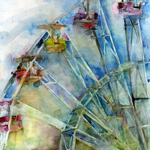ART PRINT  - Ferris Wheel  from Original watercolor Painting
