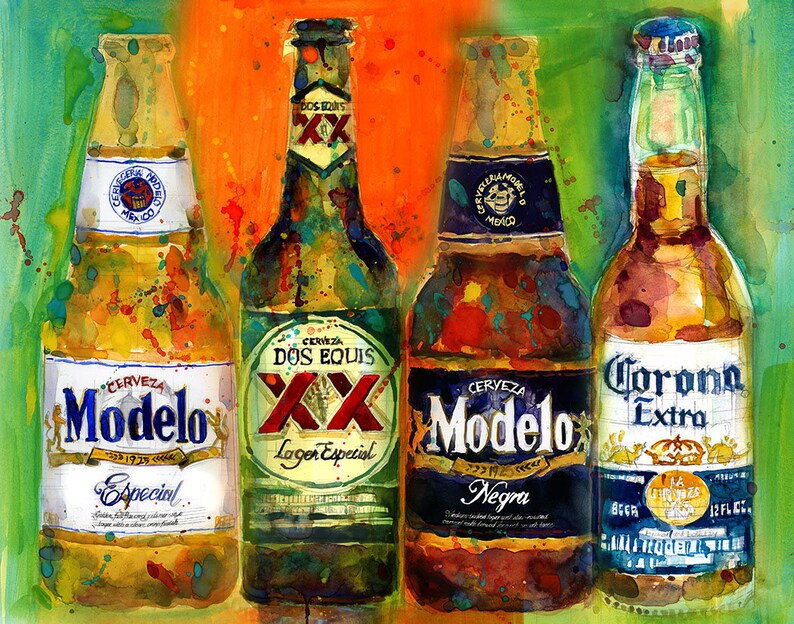 Mexican Beer  Print from Original Watercolor Great for Man image 0