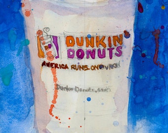 Dunkin Donuts Cup with Blue Background ARCHIVAL PRINT