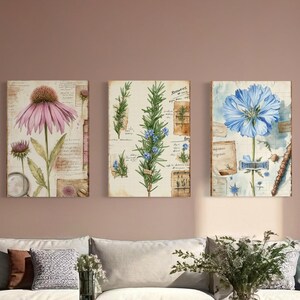 Affiches herbiers, papiers fleuris, vintage fleurs, triptyque, lot ou individuel