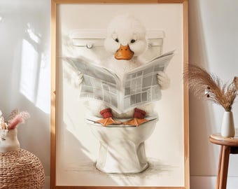 Impresión divertida de pato para el baño: arte de lectura caprichoso para el baño (descarga digital)
