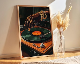 Black Woman DJ Vinyl Record Art Print: Hip Hop Decor (Digital Download)