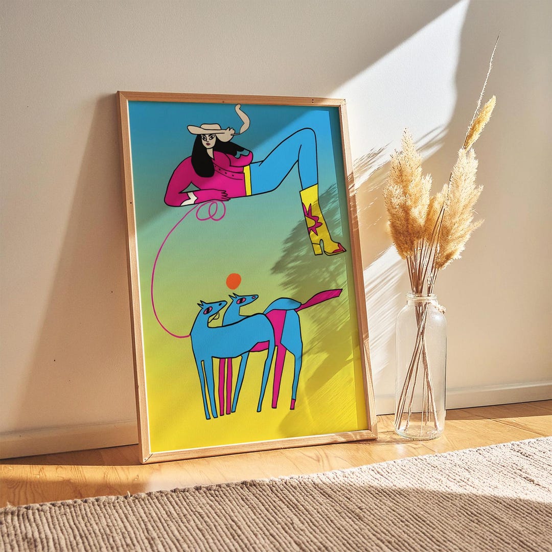 retro cowgirl art prints - set of 3 - digital download... Vintage Cowgirl Art Print | Retro Western Illustration (digital ...