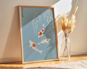Lámina artística de estanque de peces koi – Decoración zen japonesa para el hogar (Descarga digital)