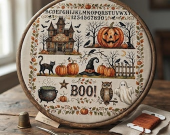 All Hallows Eve Sampler Counted Cross Stitch PDF Digital Download