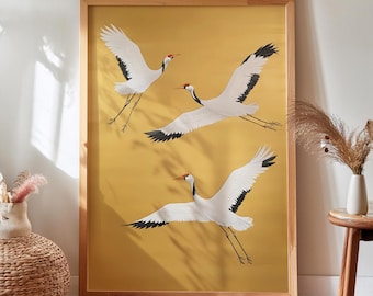 Flying Cranes Print: Japandi Boho Wall Art (Digital Download)