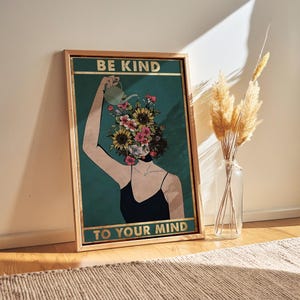 Poster Be Kind to Your Mind Ungerahmt Vintage Wandkunst, Preppy & Funky Geschenkidee, Girly Home Decor