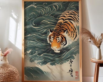 Japanese Tiger Ukiyo-e Print: Vintage Asian Wall Art (Digital Download)