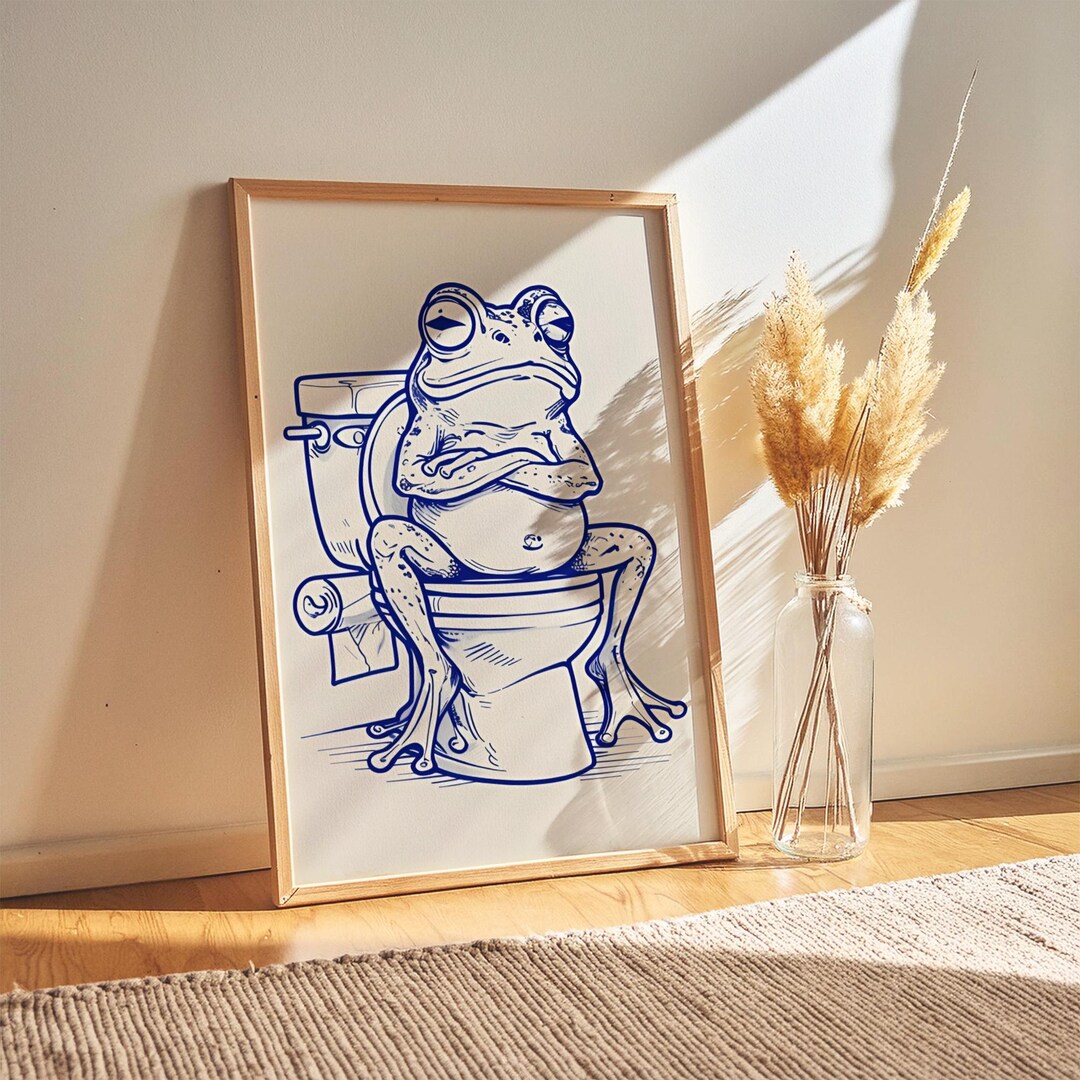 Retro Frog on Toilet Art Print: Funny Bathroom Wall Decor (digital ...