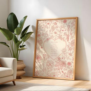 ビリー・ジョエル「ウィーン」歌詞プリント：ピンクの花柄ミュージックウォールアート（デジタルダウンロード）