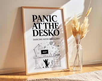 Panic At The Desko Print: Funny Home Office Wall Art (Digital Download, PDF Files)
