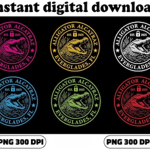 Retro Alligator Badge PNG Bundle: Everglades Wildlife Clip Art (Digital Download