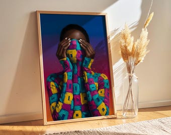 Neutrale Wandkunst, Afrozentrische Abstrakte Schwarze Frau Digitaldruck - Malerei Farben Streifen