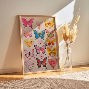 Butterfly Heart Nursery Art: Retro 70s Boho Kids Room Decor (Digital Download)