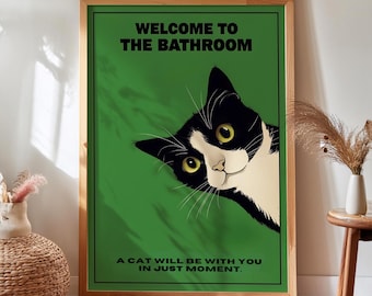 Funny Tuxedo Cat Bathroom Print, Quirky Restroom Wall Art (Digital Download)