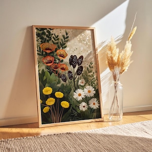 botanical printdecor Wall Art: Earthy Wildflower Illustration, Vivid Mughal Plant Print, Cottagecore Boho Decor