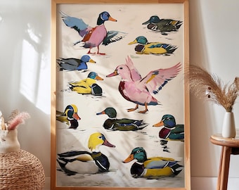 Whimsical Duck Print: Colorful Cottagecore Kitchen Art (Digital Download)