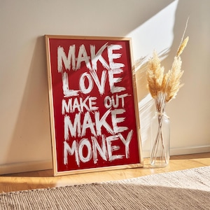 Impresión de amor, impresión de amor, póster de tipografía roja: descarga digital moderna y audaz, decoración