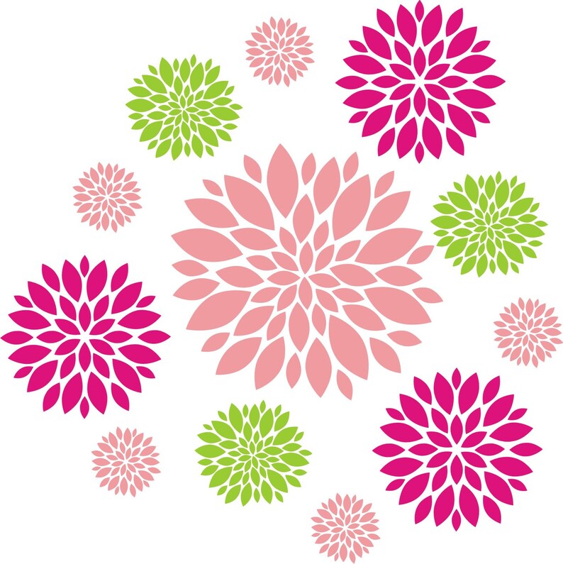 Flower Wall Decal Set of 12 Flower Wall Decals Dahlia Etsy