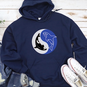 Whales Hooded Sweatshirt, Orca Marine Life Pullover, Ocean Animal Jumper, Sea Creature Top, Nautical Hoodie, Coastal Sweatshirt