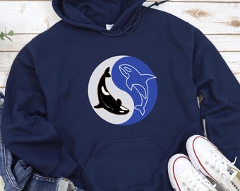 Whales Hooded Sweatshirt, Orca Marine Life Pullover, Ocean Animal Jumper, Sea Creature Top, Nautical Hoodie, Coastal Sweatshirt