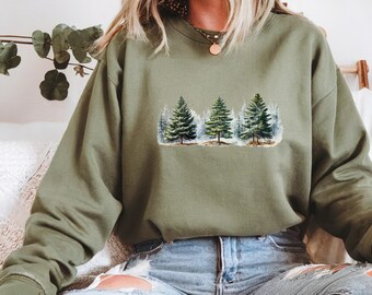 Snowy Pine Trees Sweatshirt, Camping Winter Wonderland Hoodie, Outdoor Adventure Jumper, Nature Lover Gift, Cozy Winter Apparel