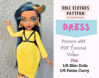 Dress Sewing Pattern for 1/6 Dolls (Slim, Petite Curvy) – Integrated Sleeves – PDF Tutorial
