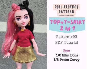 Doll Top & T-Shirt Pattern for 1/6 Slim/Petite Curvy Dolls (PDF)