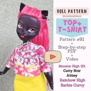 Basic Doll Top & T-Shirt Sewing Pattern | Fits Monster High, Barbie, Rainbow High, Catty Noir | Easy PDF Pattern for Beginners