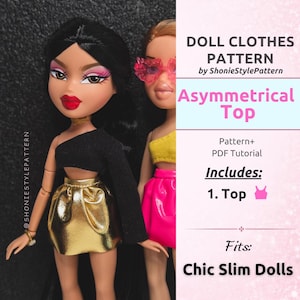 Asymmetrical Top Pattern for 1/6 Chic Slim Dolls - Fits Bratz-Size Dolls (PDF Download)