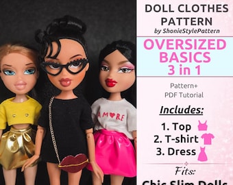 Patrón de ropa para muñecas extragrandes 3 en 1 para muñecas de moda delgadas de 25 cm (10 pulgadas) - Diseñado para muñecas Bratz® (PDF)