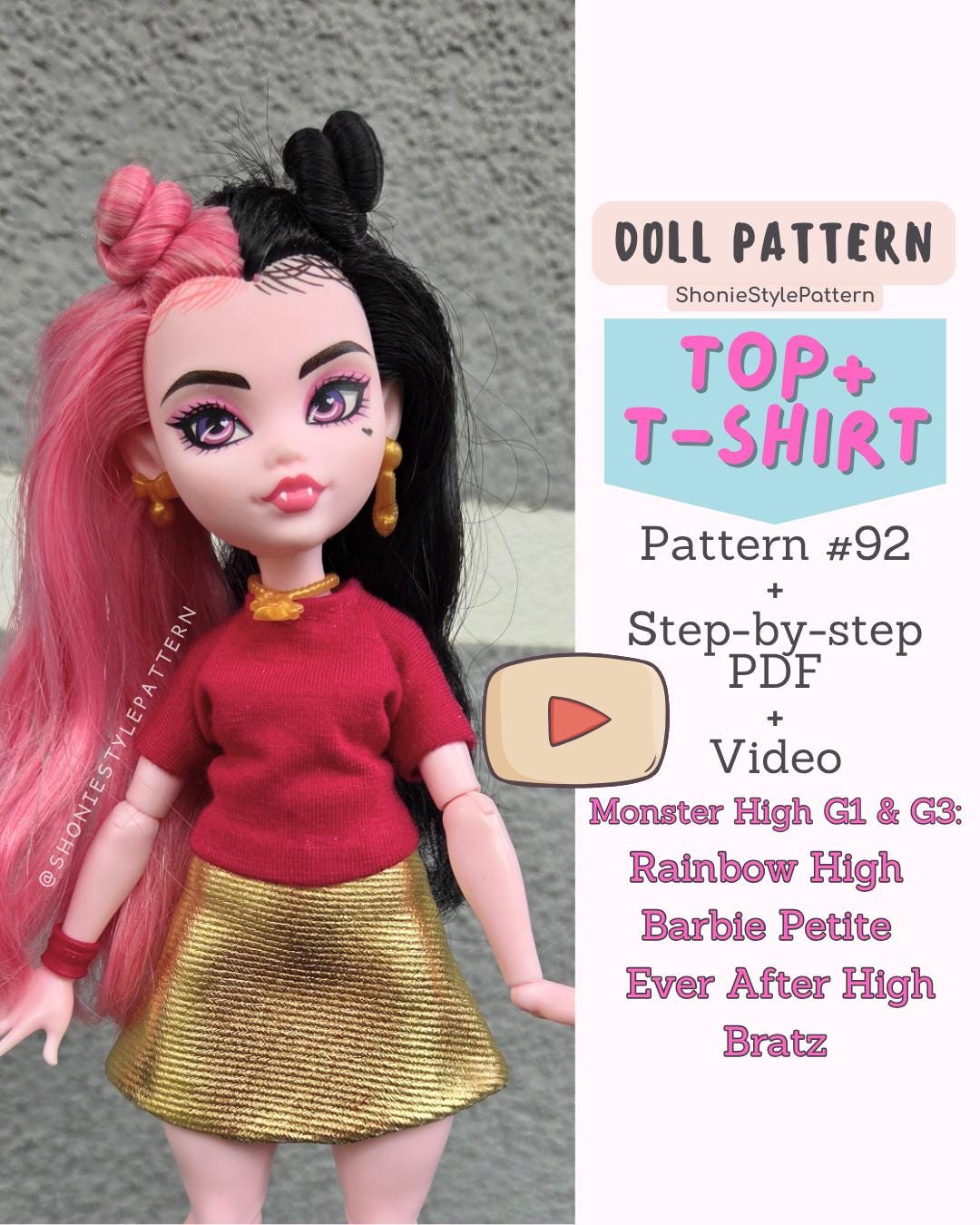 Toy Tops Patterns Basic Doll Top & T-shirt Sewing Pattern | Fits Monster High, Barbie ...