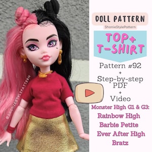 Basic Doll Top & T-Shirt Sewing Pattern | Fits Monster High, Barbie, Rainbow High, EAH | Easy PDF Pattern for Beginners