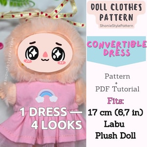 Patrón de costura para vestido reversible de muñeca: para peluche Labu de 17 cm (Tutorial en PDF)