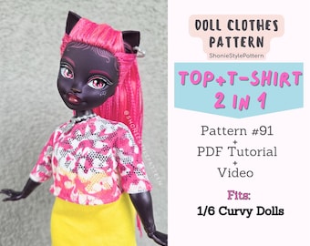 Doll Top & Tee Pattern: Curvy 1/6 Scale (PDF Tutorial)