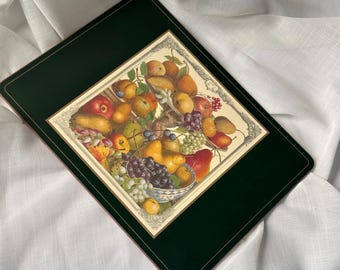 Vintage Set of Fruit Still Life Placemats – Cottagecore Kitchen Decor, Green Border table decor