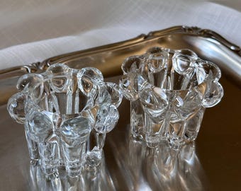 vintage Set of 2 Clear Glass Bubble Candle Holders, Mid Century Sculptural Decor
