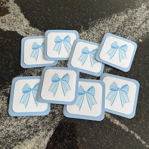 cartes avec noeud bleu | notes de boîte à lunch | cartes | merci cartes de correspondance | mini-cartes carrées | cartes et enveloppes | lot de 8