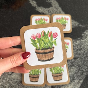 fleurs roses en pot | notes de boîte à lunch | cartes | merci cartes de correspondance | mini-cartes carrées | cartes et enveloppes | lot de 8