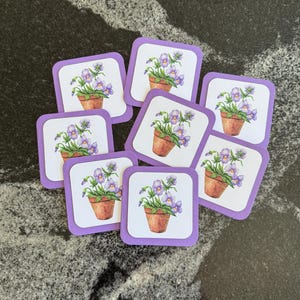 fleurs violettes en pot | notes de boîte à lunch | cartes de printemps | merci des cartes | mini-cartes carrées | cartes et enveloppes | lot de 8