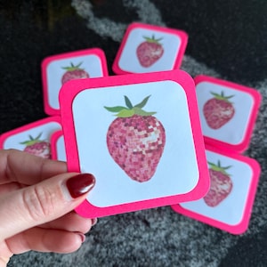 cartes fraises disco | notes de boîte à lunch | cartes d'été | merci des cartes | mini-cartes carrées | cartes et enveloppes | lot de 8