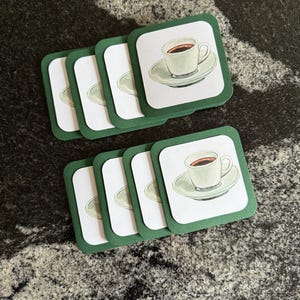 tasse de café | notes de boîte à lunch | cartes | merci des cartes | mini-cartes carrées | cartes et enveloppes | lot de 8