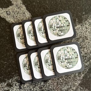 Cartes boule disco | notes de boîte à lunch | cartes | merci des cartes | mini-cartes carrées | cartes et enveloppes | lot de 8