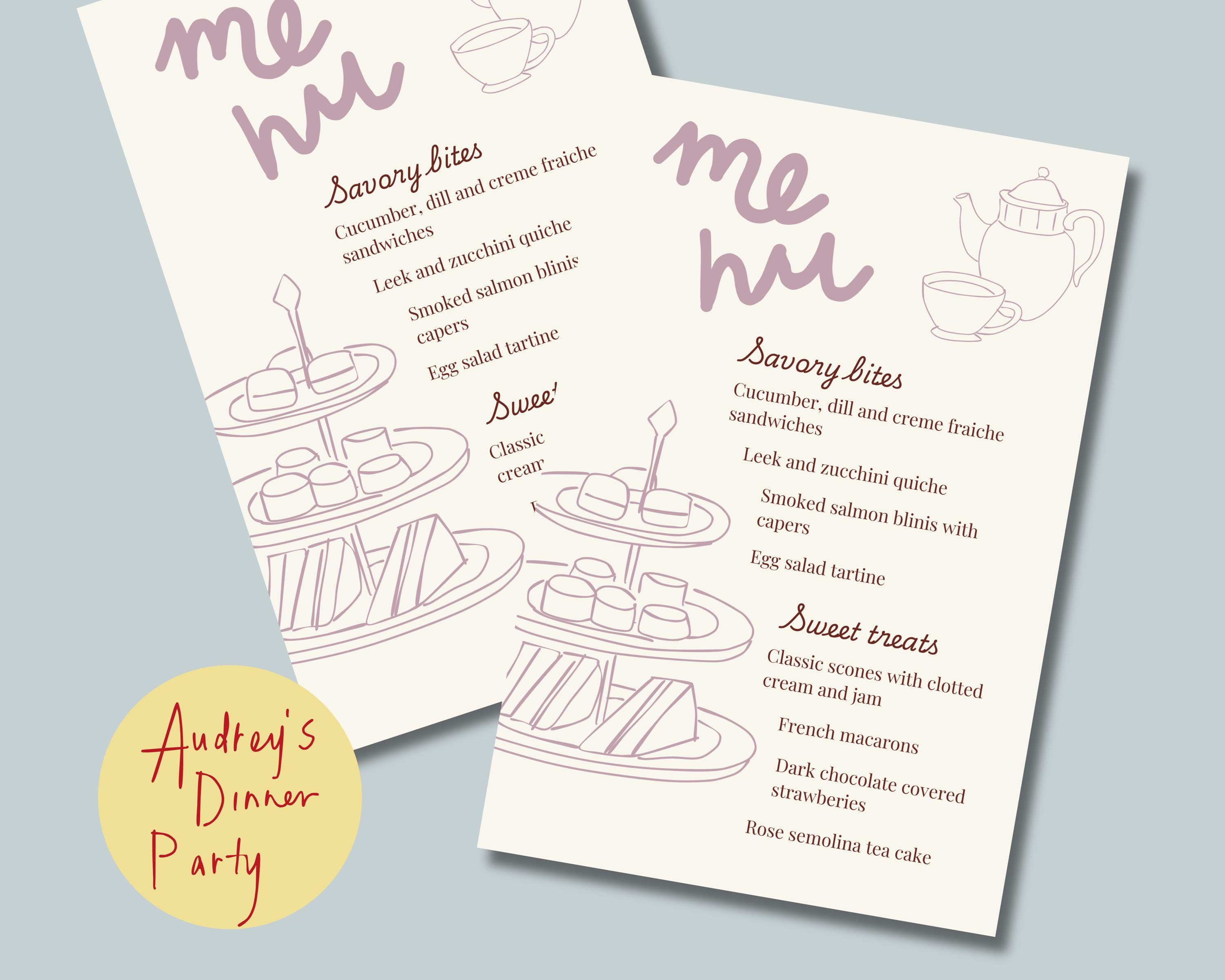Tea Party Menu Template: Editable Canva Design (digital Download) - Etsy